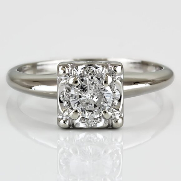 Vintage c.1950 Diamond Wedding Engagement Ring 14K White Gold Mid-Century Retro - Picture 1 of 7